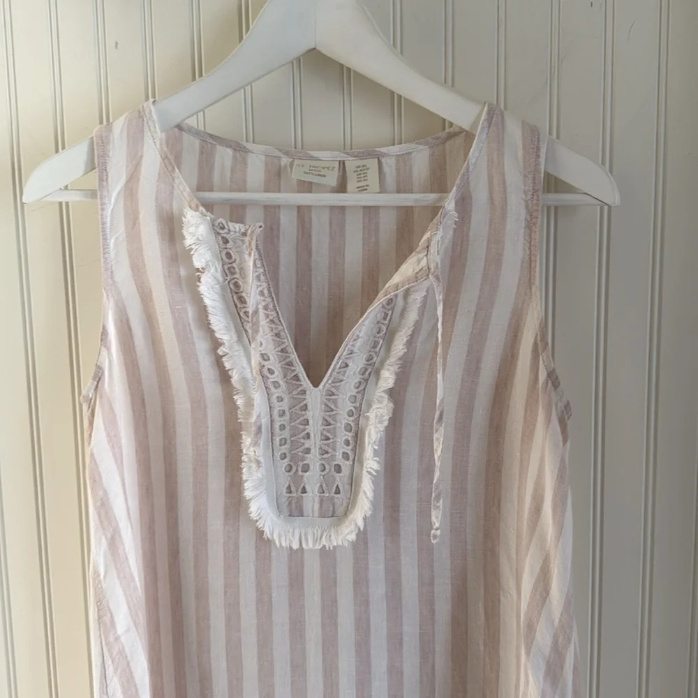 St. Tropez 100% linen sleeveless dress with pockets - Picture 3 of 6